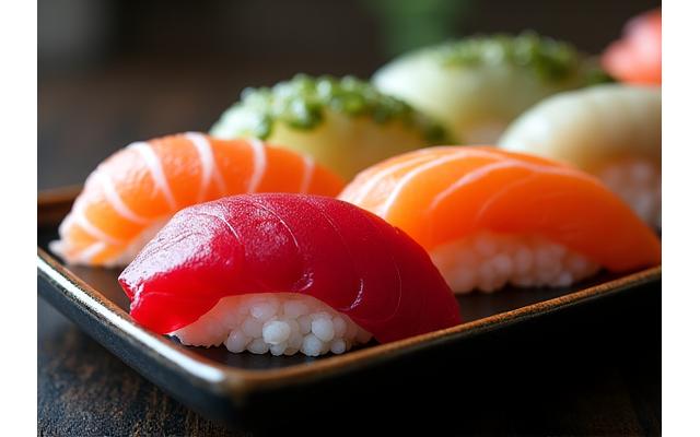 繊細で芸術的に盛り付けられた寿司のクローズアップ (Close-up of delicately and artfully arranged sushi)